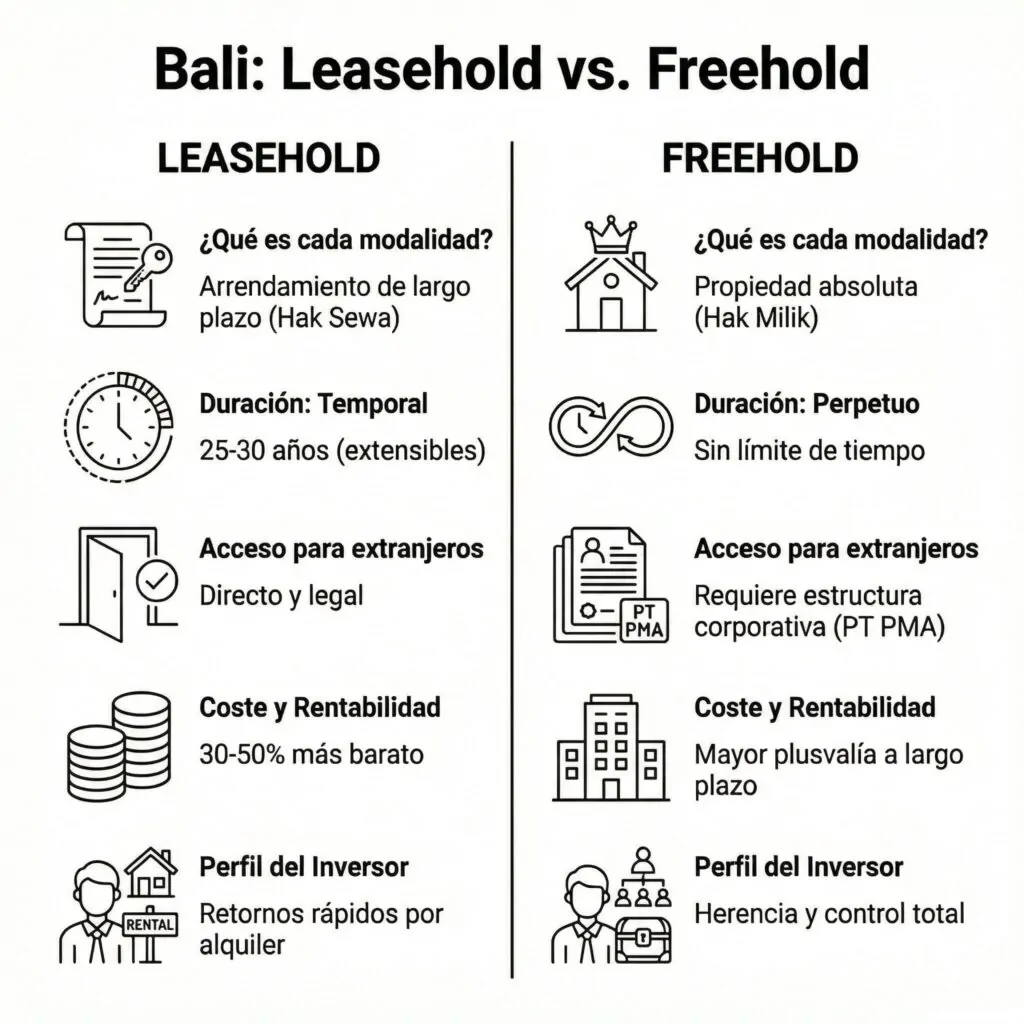 Diferencias entre leasehold y freehold en Bali